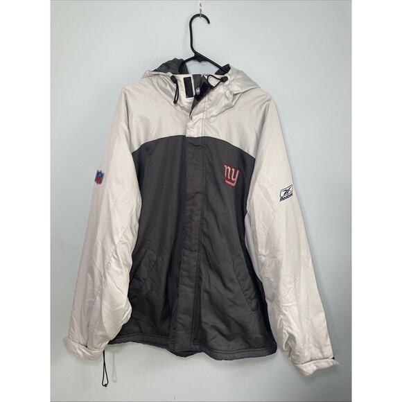 Reebok NFL Sideline NY Giants Men's Fleece Lined Hooded Jacket XL Gray Blue Zip - Picture 1 of 9